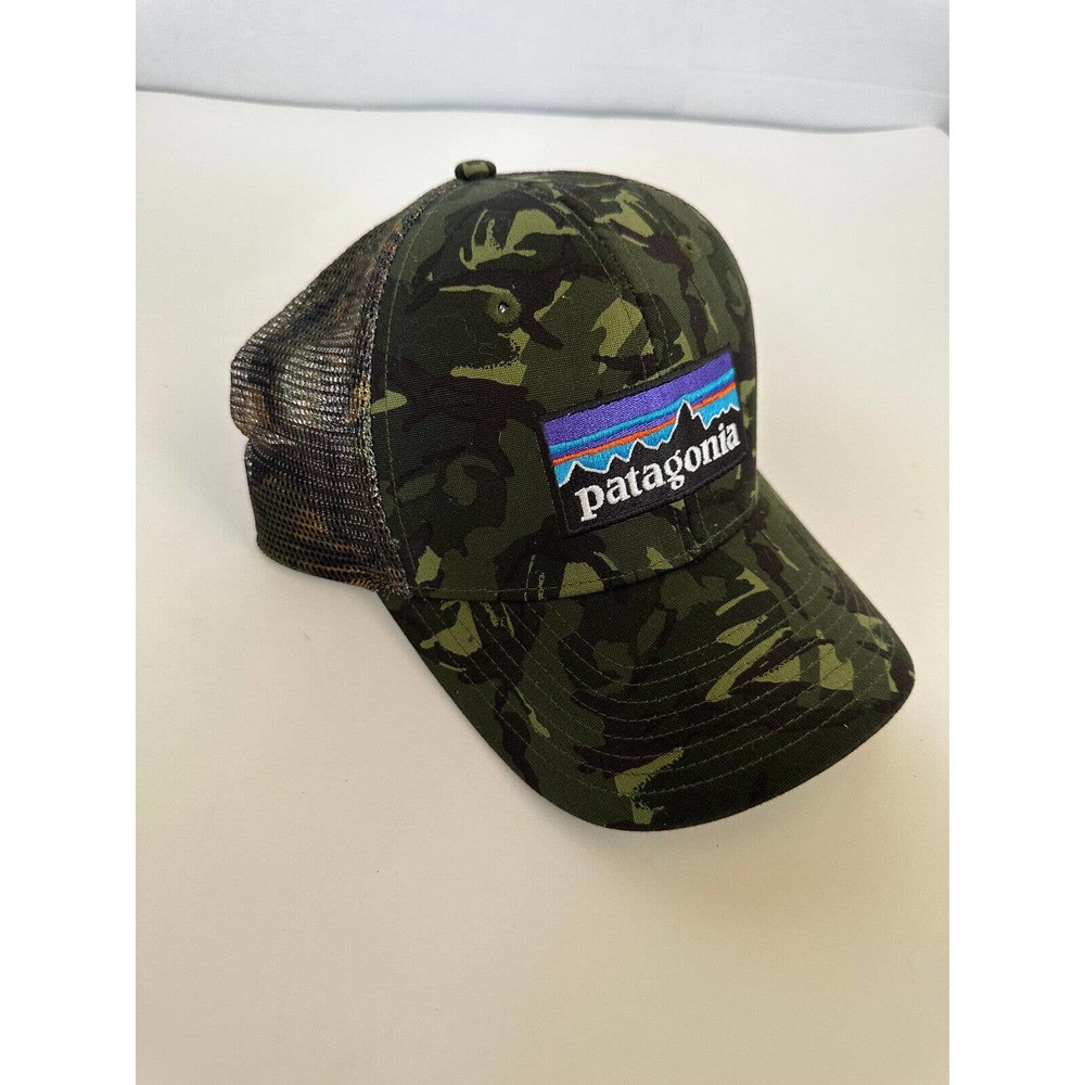 Patagonia Camo Snapback Mesh Camouflage Trucker Hat Logo Cap Green - Picture 3 of 8